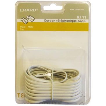Cordon RJ11 mâle à mâle - 5 m - blanc