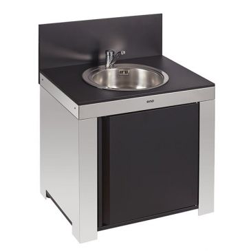 MODULO BASE INOX PORTE NOIR +  PLATEAU GALVA AVEC EVIER ROBINET + SYPHON NO
